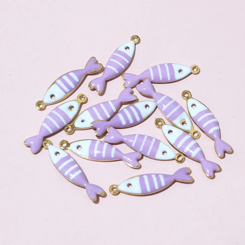 Thumbnail: 20pcs 18x5mm Stainless Steel Fish Enamel Charms Pendant Stainless Steel DIY