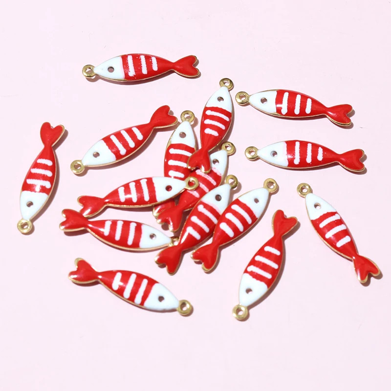 Thumbnail: 20pcs 18x5mm Stainless Steel Fish Enamel Charms Pendant Stainless Steel DIY