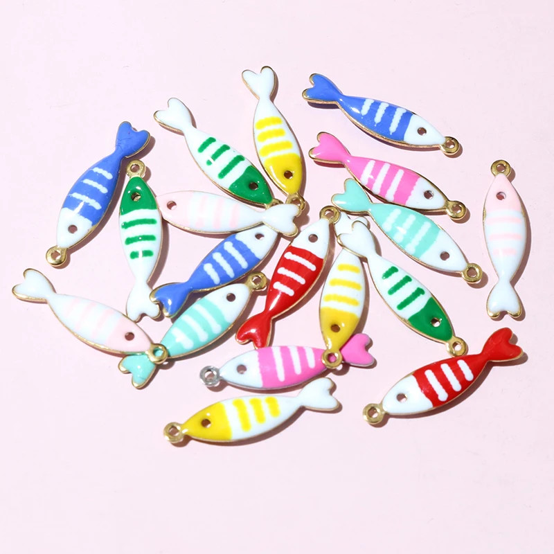 Thumbnail: 20pcs 18x5mm Stainless Steel Fish Enamel Charms Pendant Stainless Steel DIY