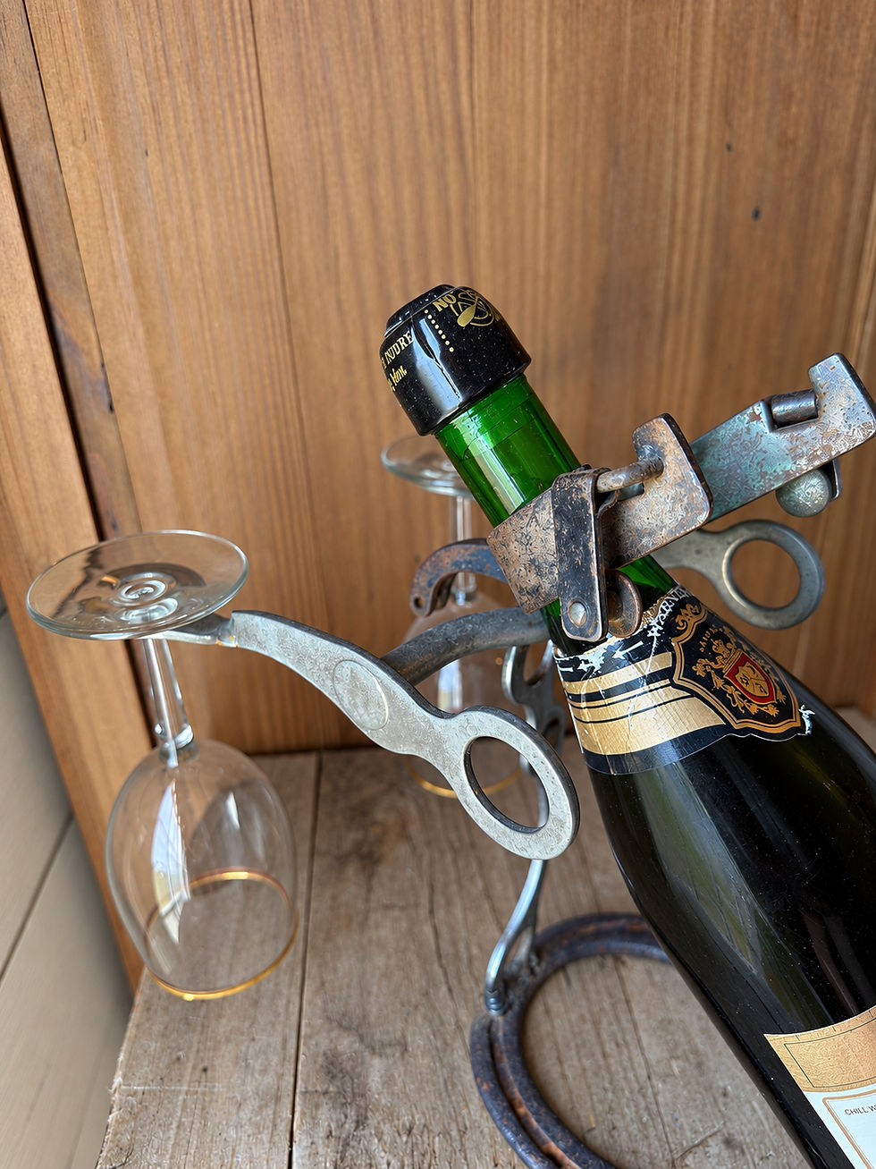 Thumbnail: Handcrafted Horseshoe, Bit & Spur Wine Bottle Holder with Two Glasses🥂