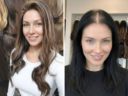 אישה עם פאת טופ לייס במראה טבעי 