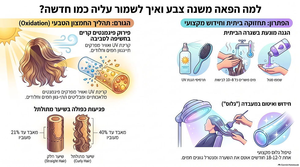 אינפוגרפיקה שמסביר למה פאה משנה צבע ואיך לשמור עליה כמו חדשה