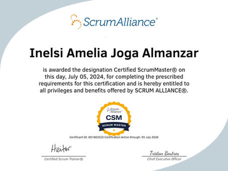 I'm now a Certified ScrumMaster® by Scrum Alliance!