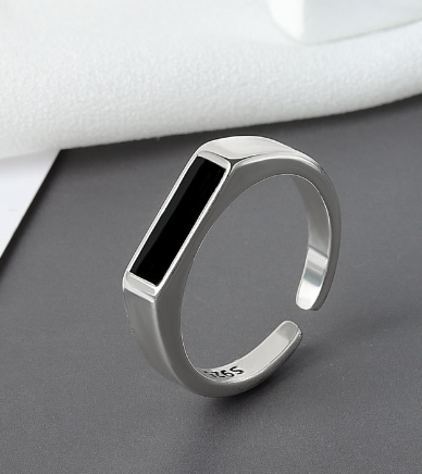Sterling Silver Minimalist Black Ring