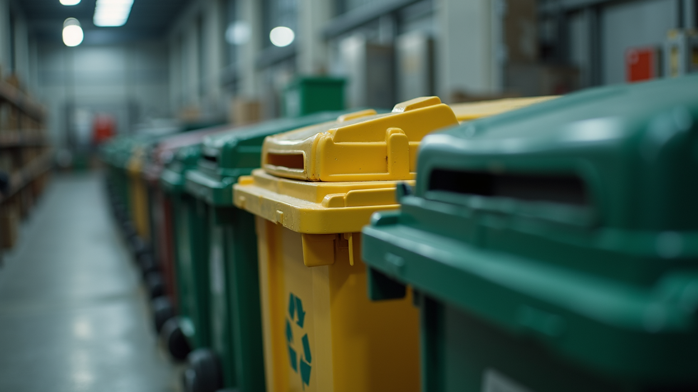 Close-up view of industrial waste containers organized for recycling