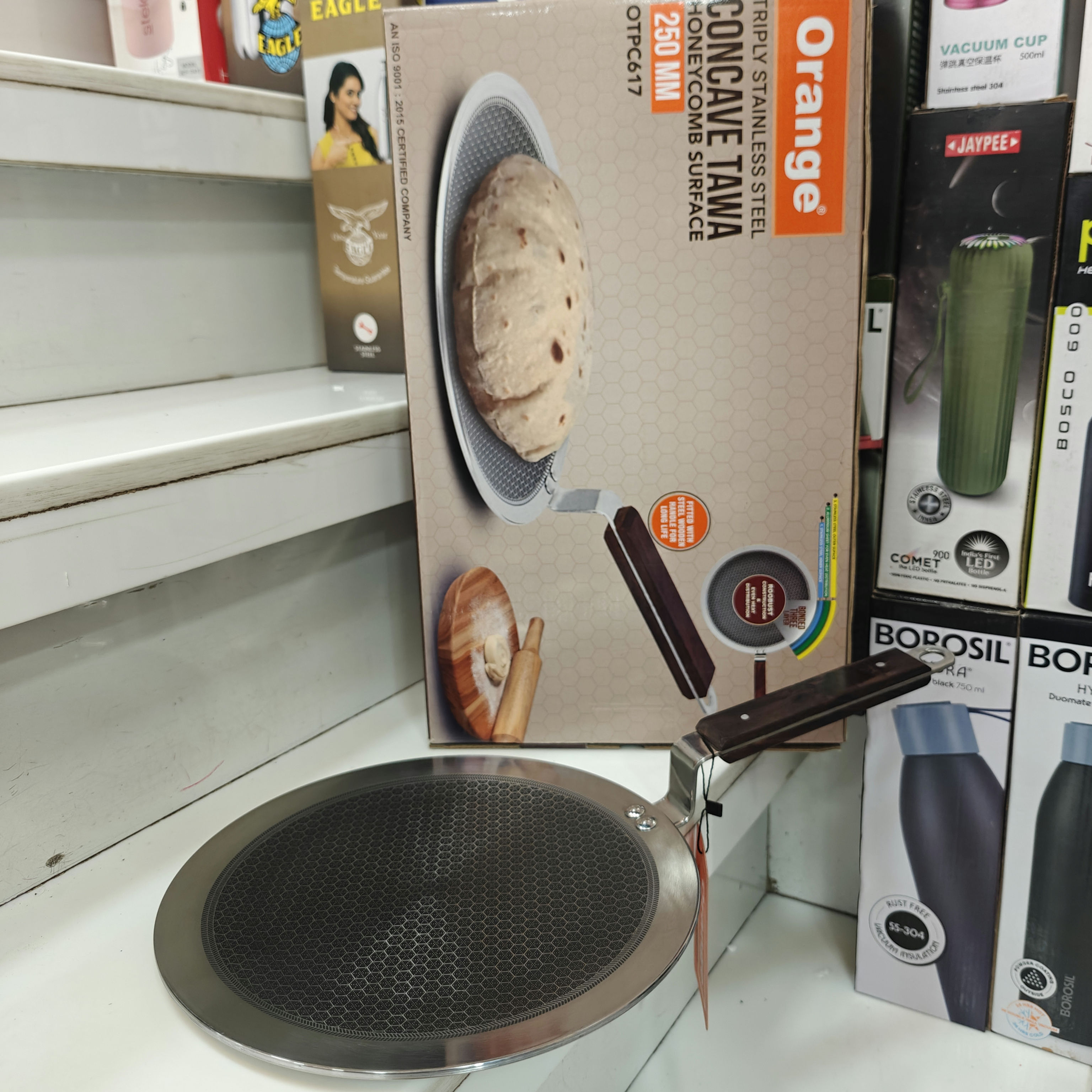 Orange Honeycomb Concave Roti Tawa