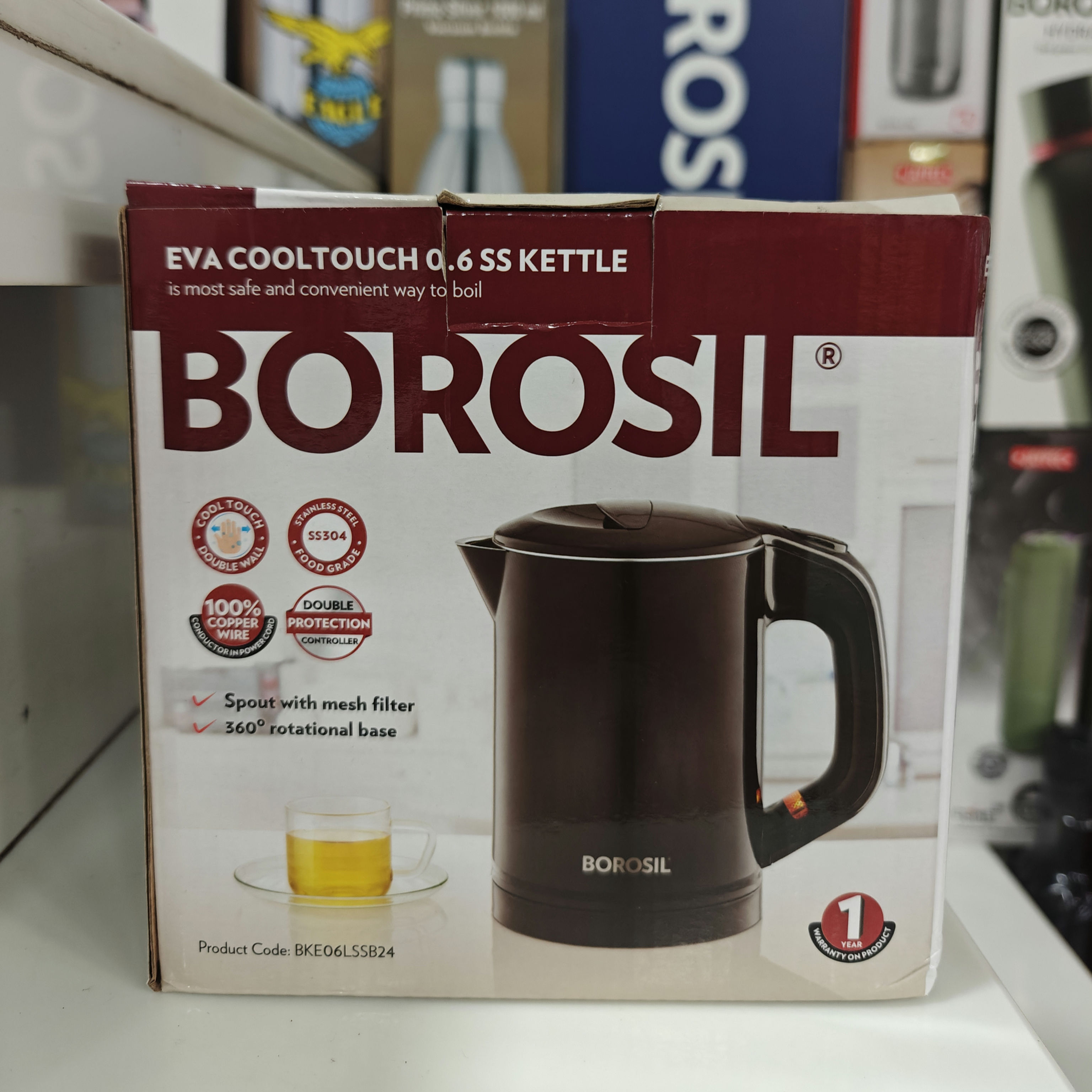 Borosil Eva Cool Touch 0.6 SS Electric Kettle