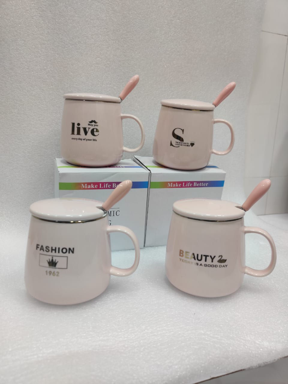 Pink Ceramic Mug With Lid