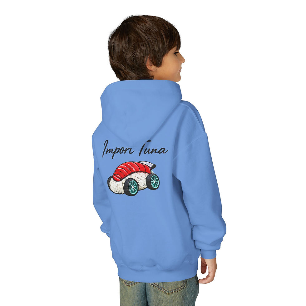 Thumbnail: Youth Hoodie — 'Import Tuna' Sushi Car Graphic Pullover
