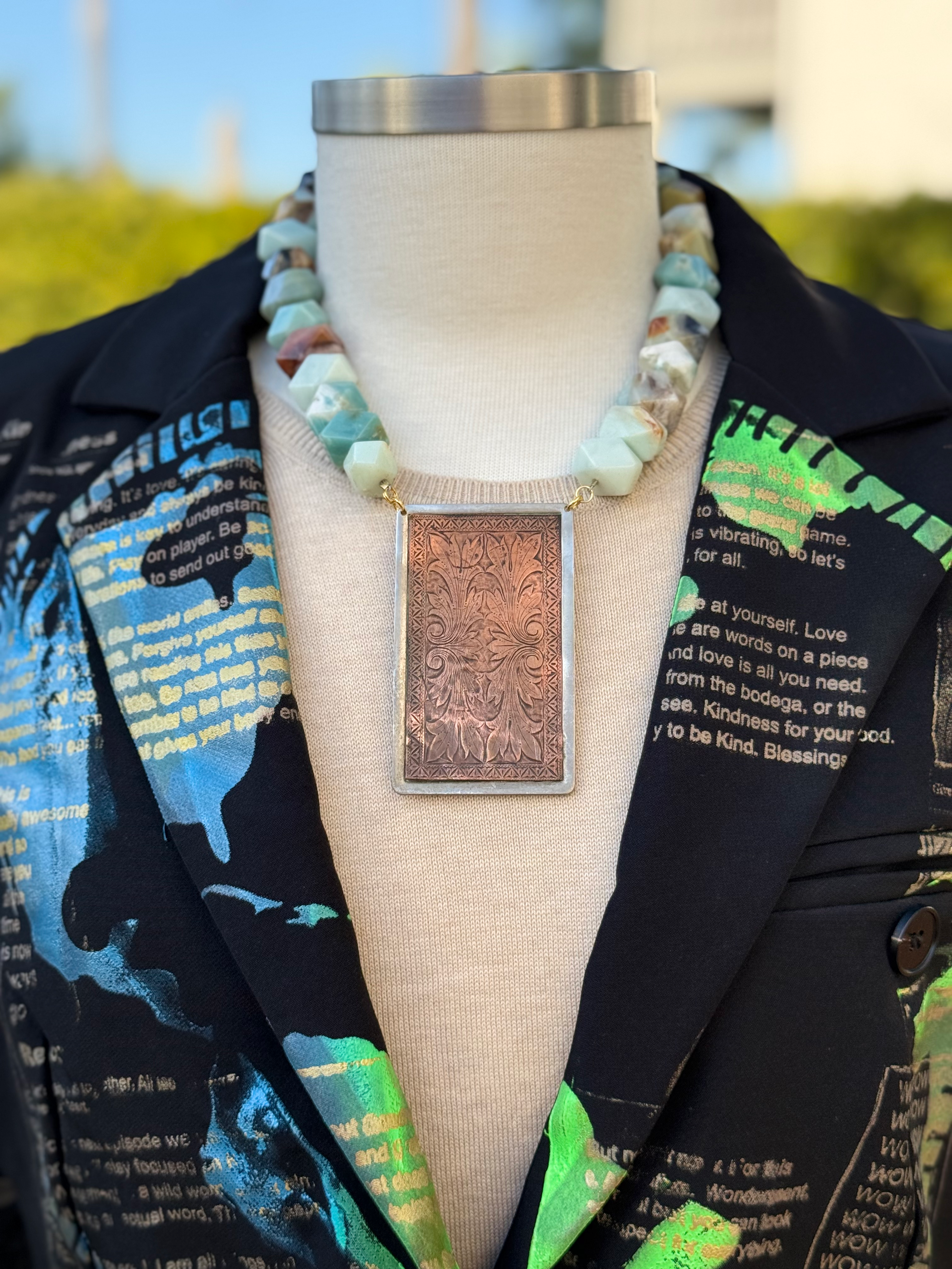 Vintage Belt Buckle Amazonite Necklace by Made in the Deep So