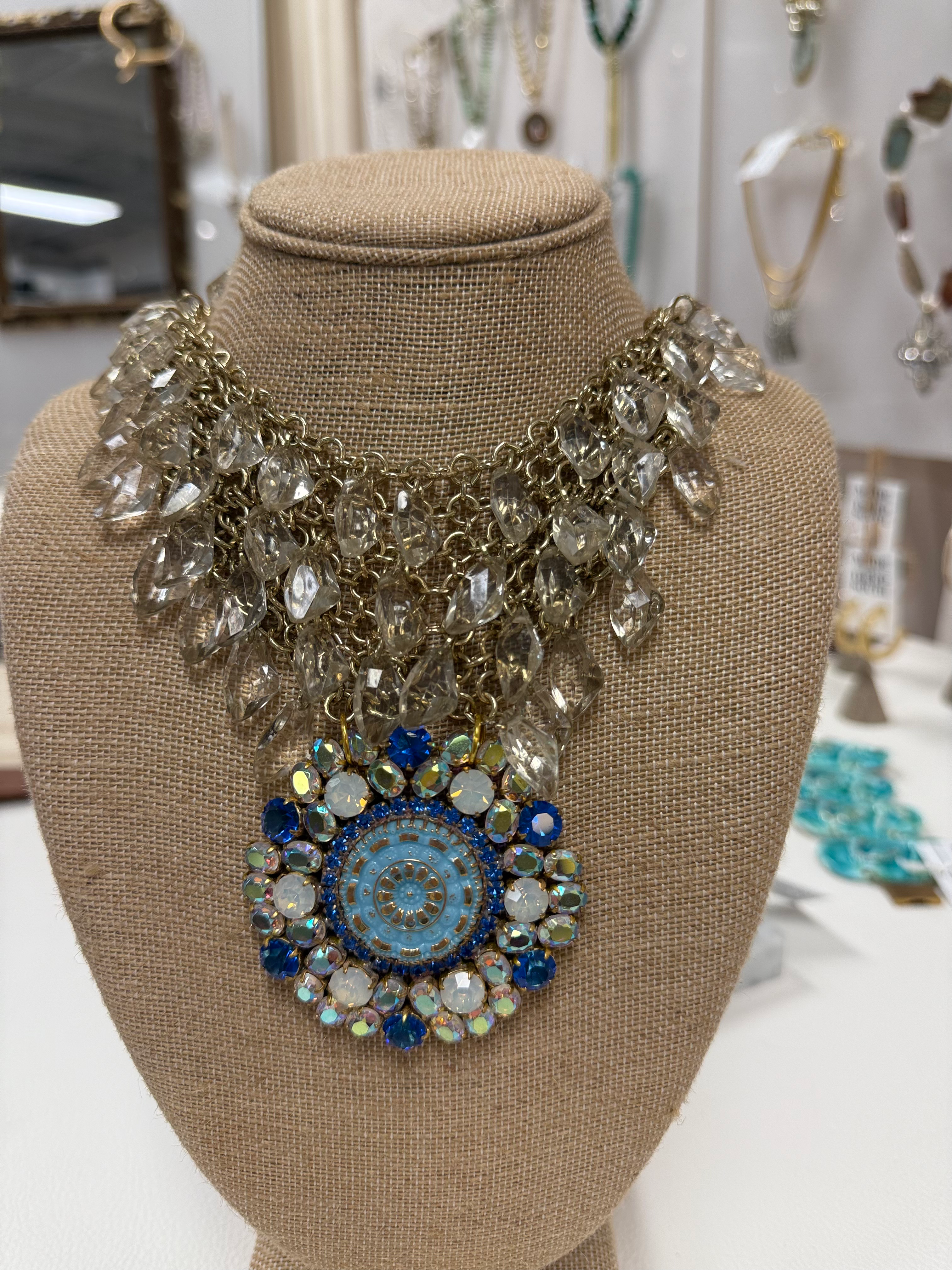 Vintage Blue AB Gold Multi Strand Necklace by Made in the Deep South