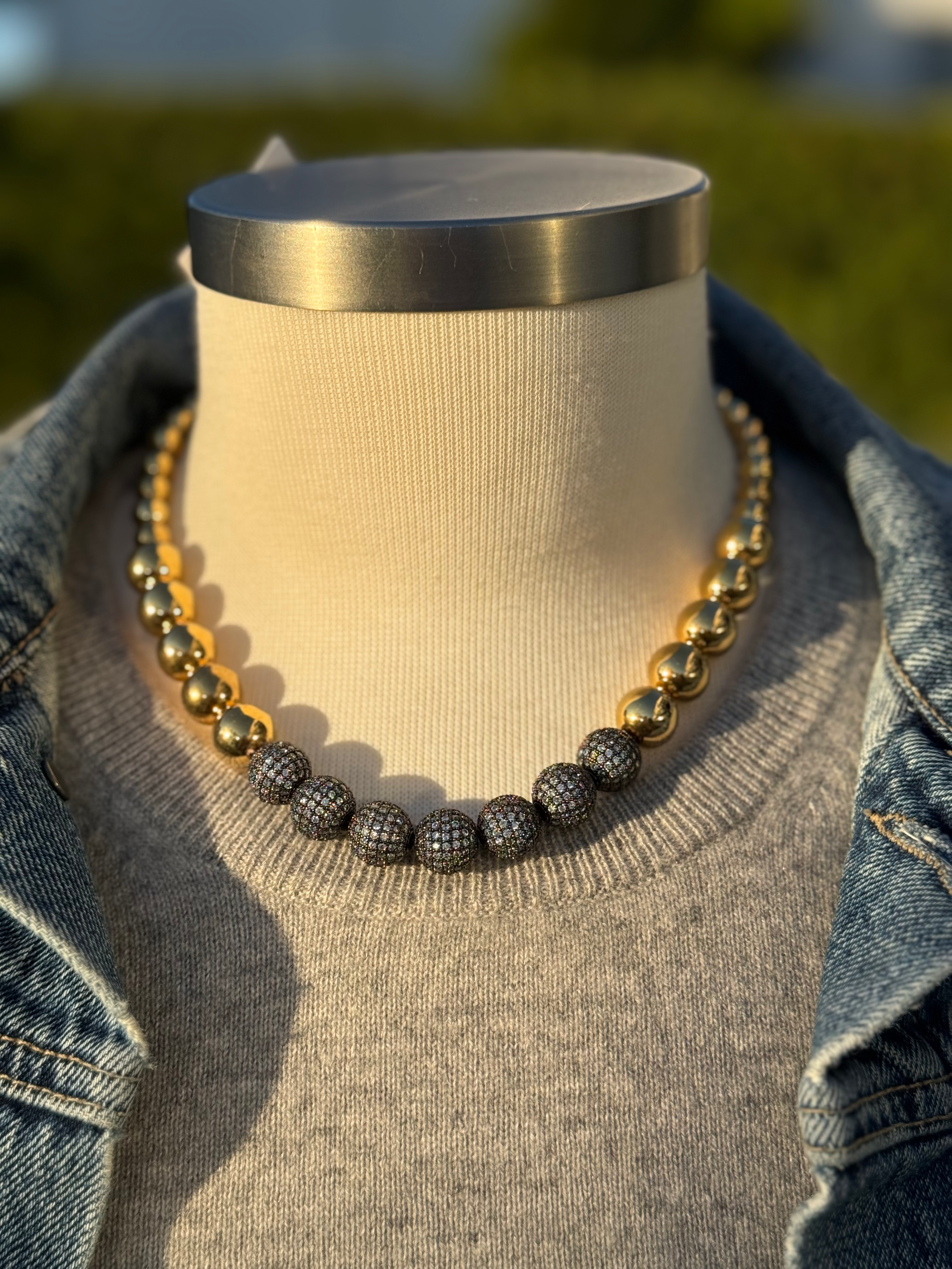 Vintage Gold and Pave Ball Necklace by Made in the Deep South