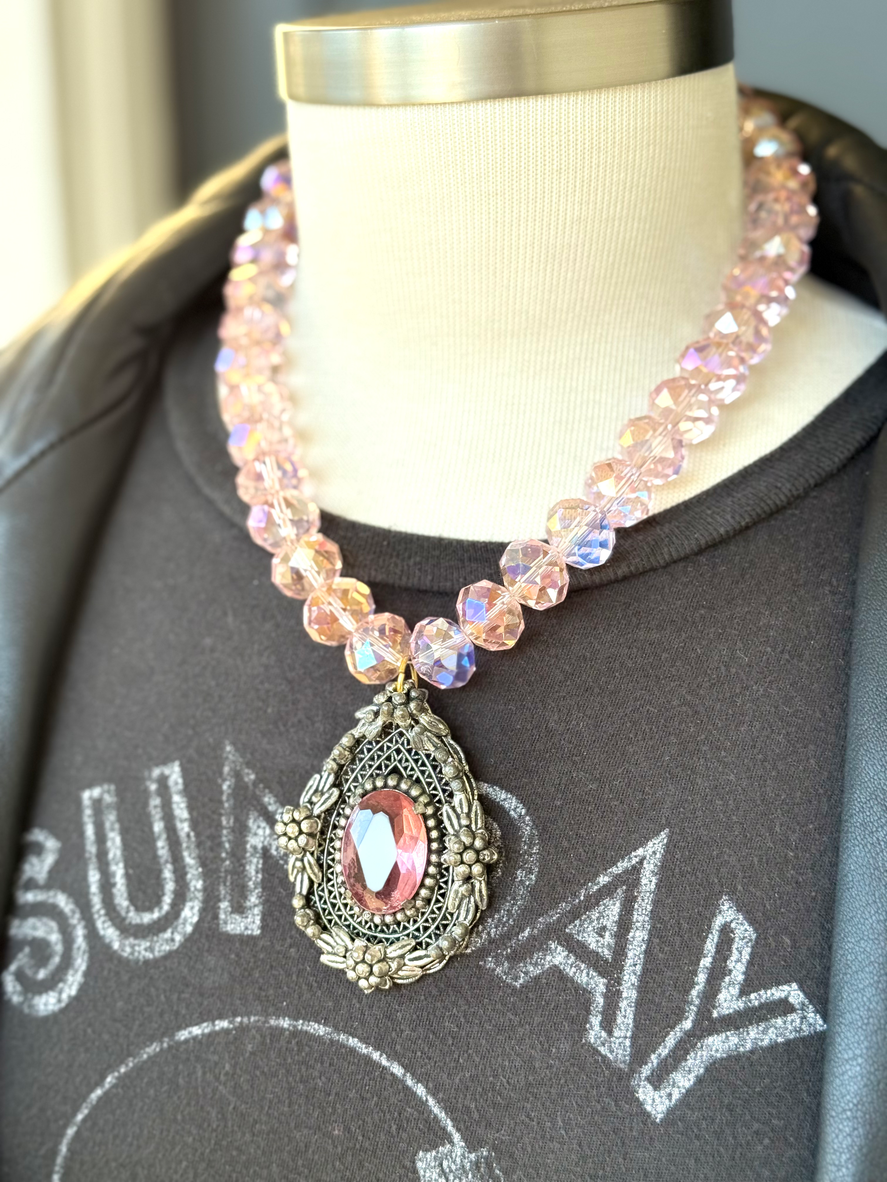 Vintage Pink Beaded Necklace by Made in the Deep South