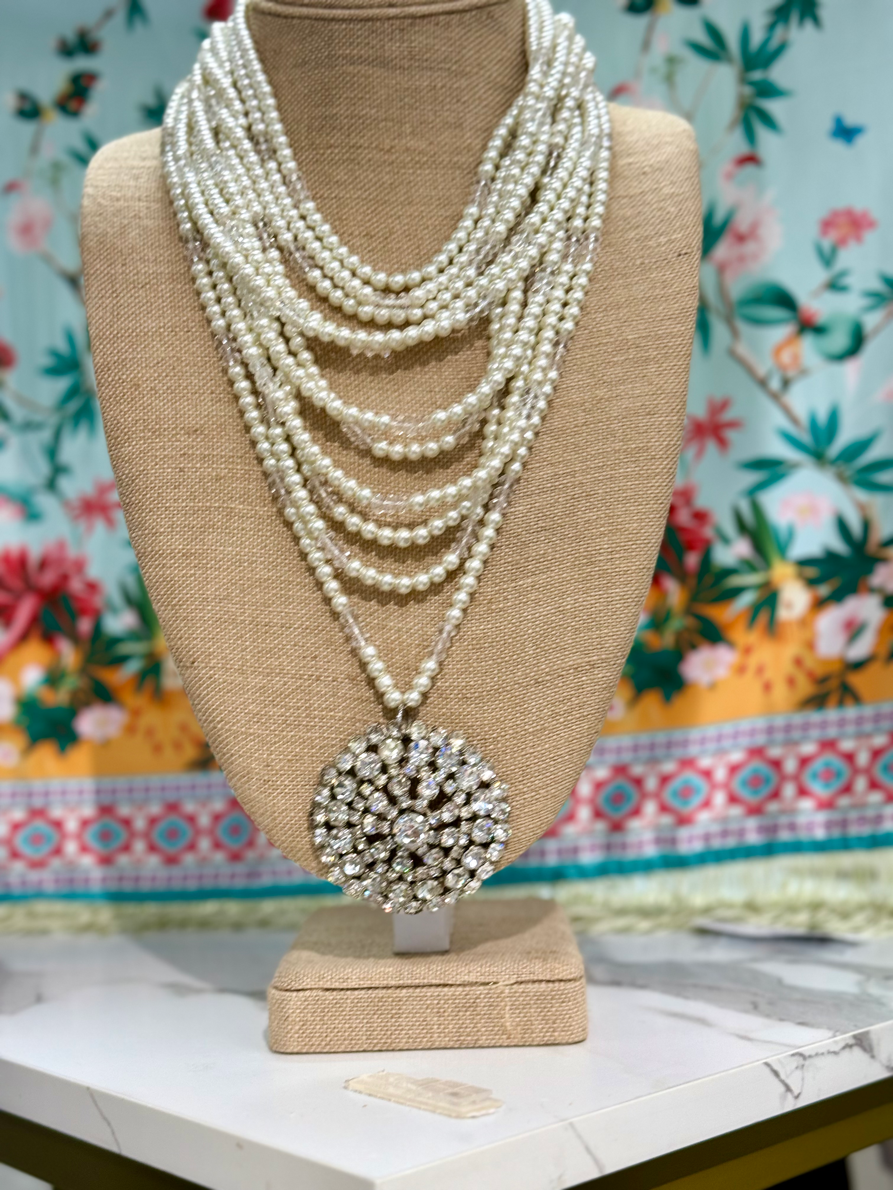 Vintage Brooch Pearl Multi Strand Necklace by Made in the Deep South