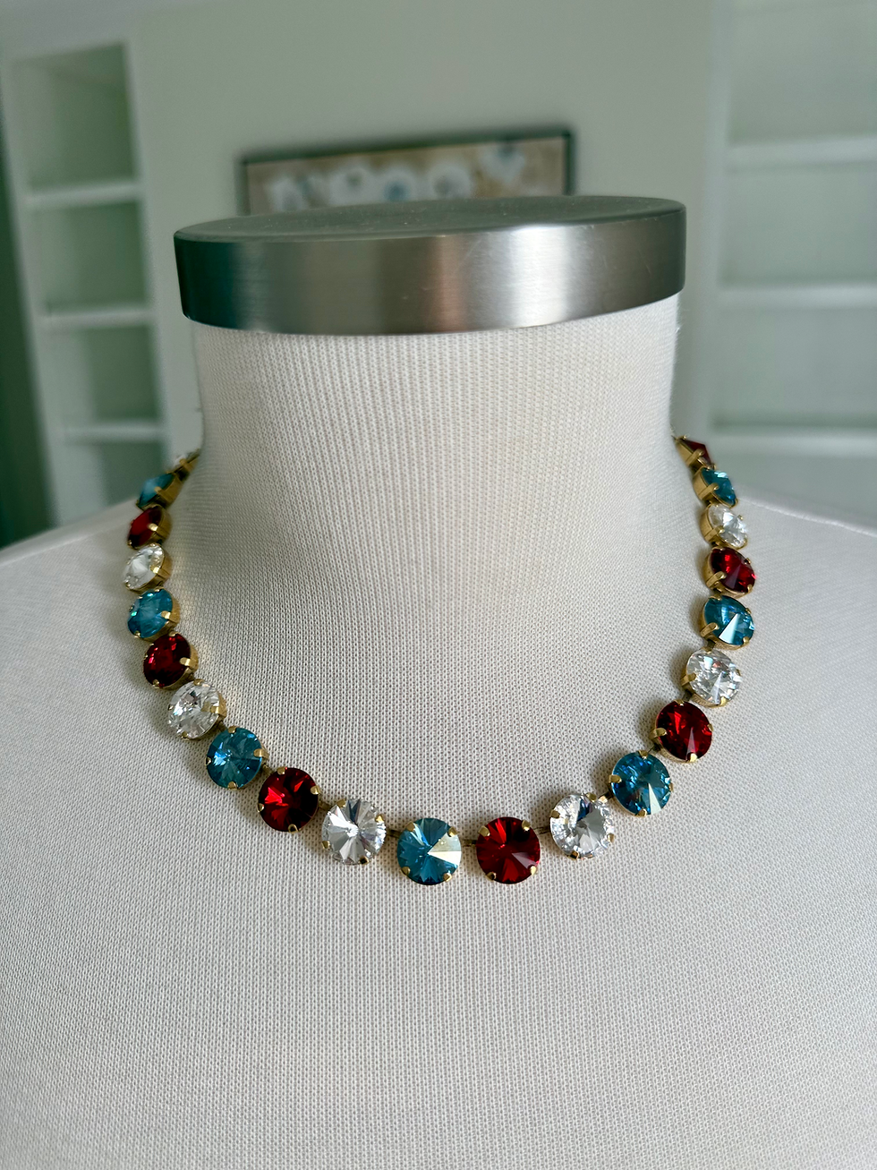 Thumbnail: Sofia Necklace in Gold+Red+White+Blue by TOVA