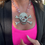 Thumbnail: Skull Belt Buckle Pink Necklace with pink top