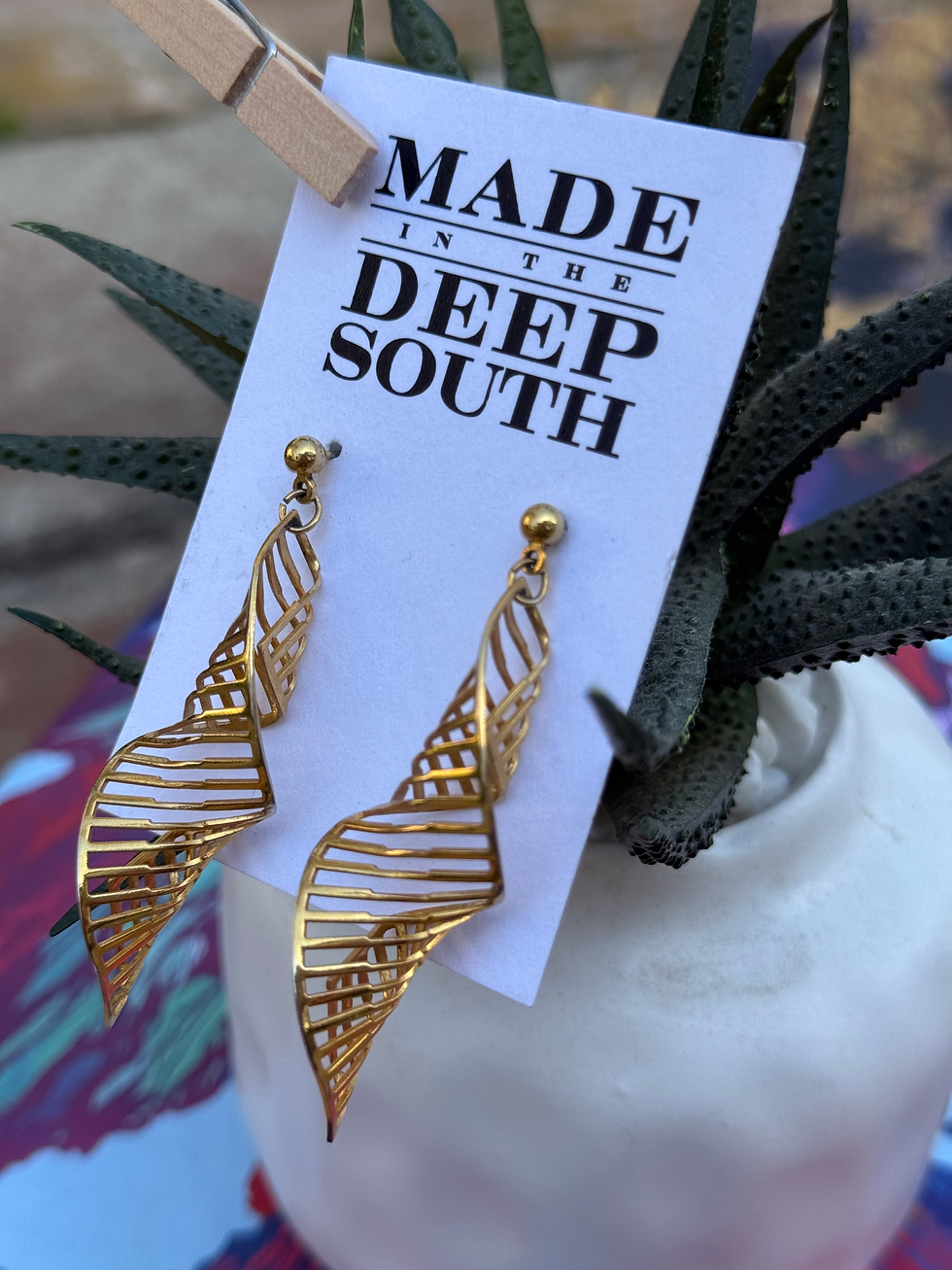 High angle view of a pair of elegant drop earrings