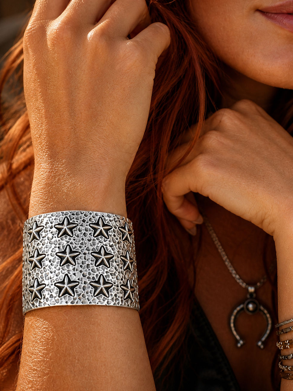 Thumbnail: Sterling Silver Star Statement Cuff by Ronnie Willie