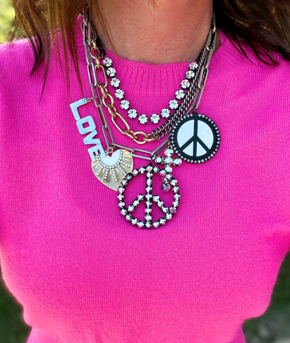 Rhinestone Peace Heart Cross Necklace-Mixed Metal-Joaquina-TOVA