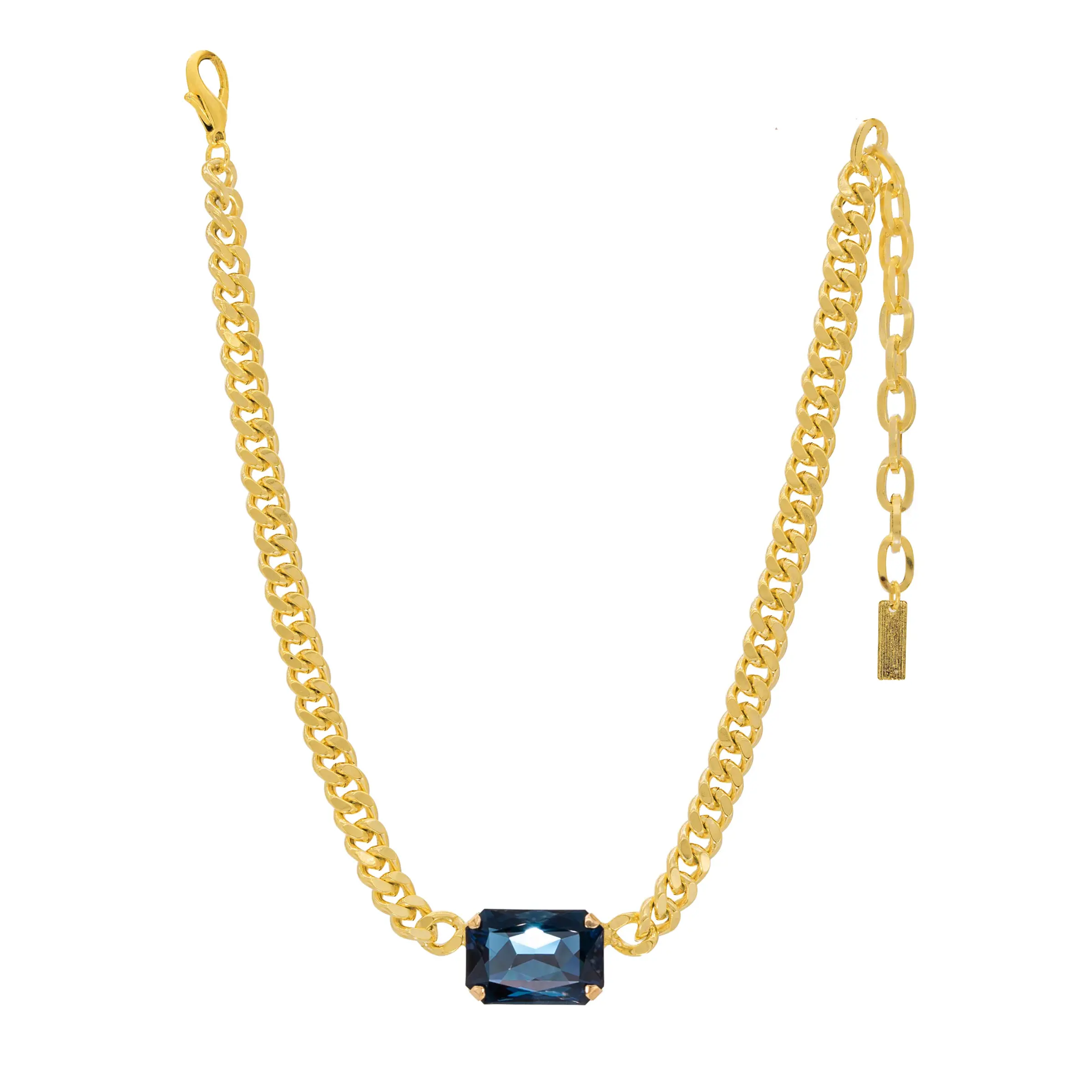 Gold Chain with rich dark blue crystal