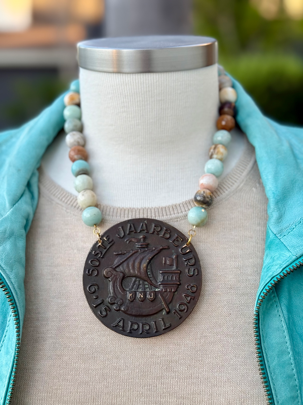 Thumbnail: Pieter'd Hont Metal Amazonite Beaded Necklace by Made in the Deep South
