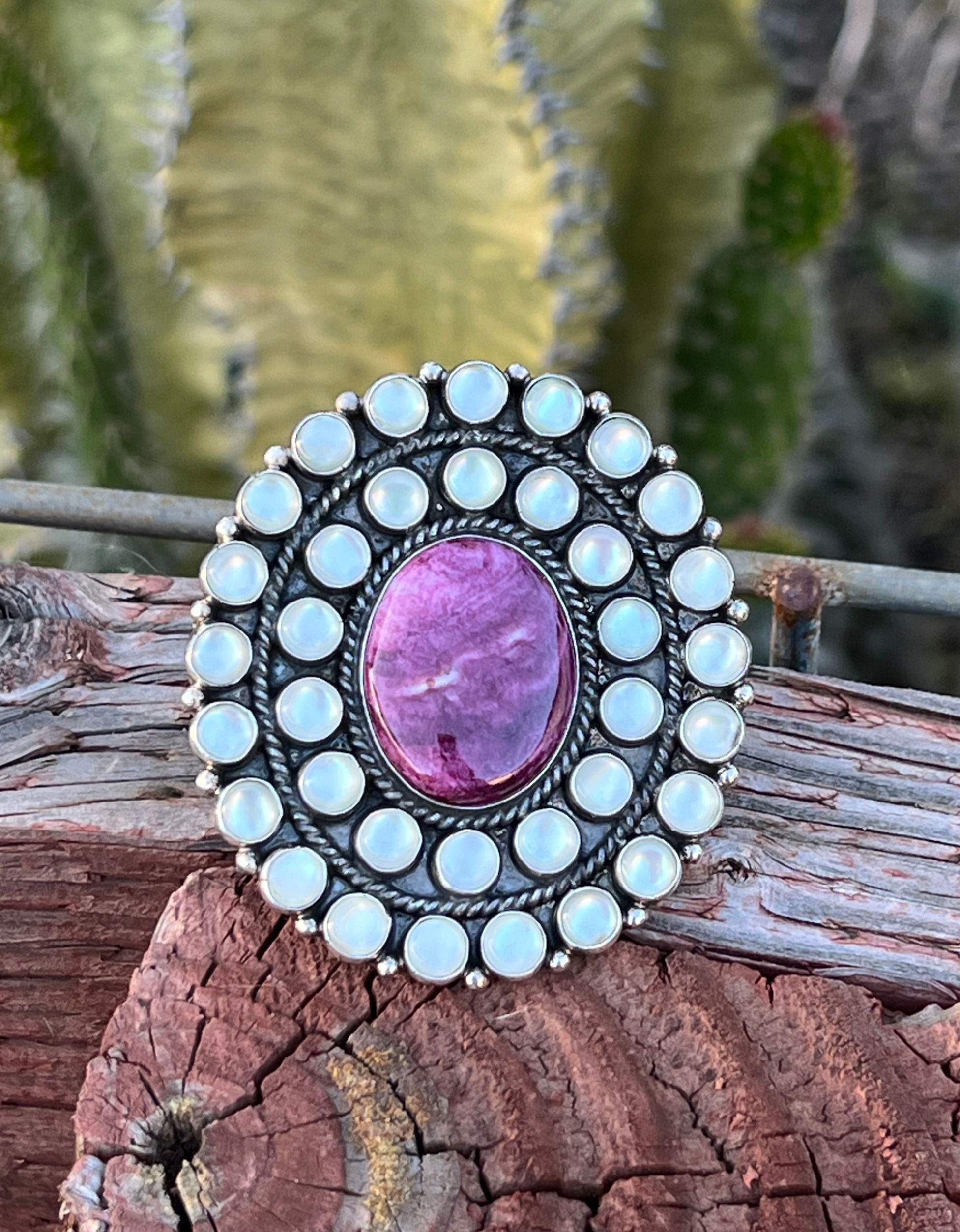 Mother of Pearl and Purple Spiny Oyster Statment Ring