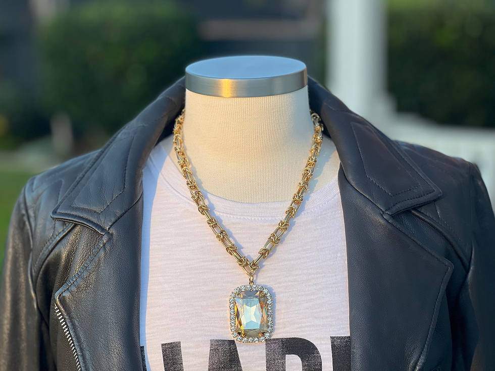 Thumbnail: Gold Base Gold Crystal Necklace on white t shirt