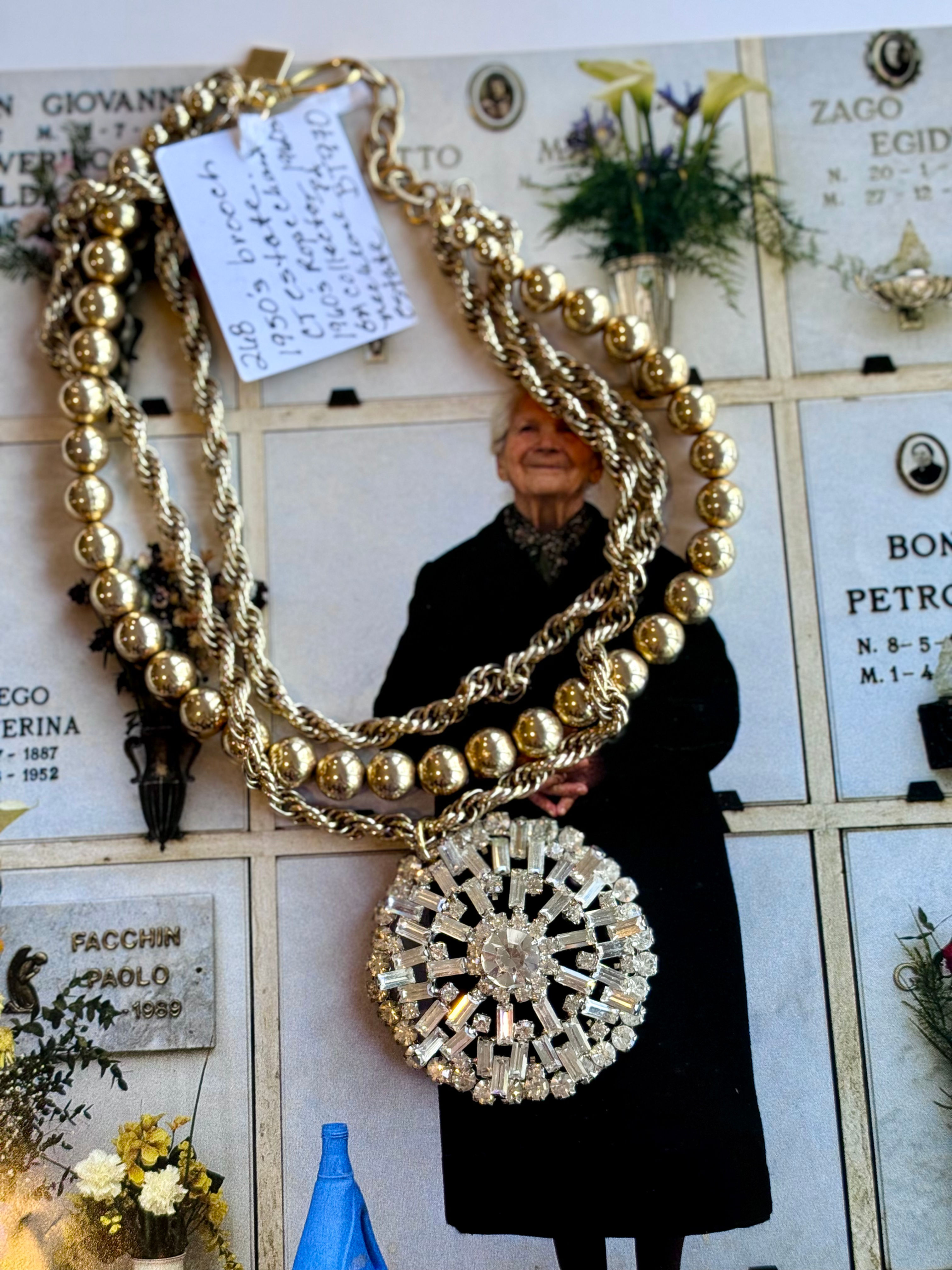 Vintage Gold Multi Strand Brooch Necklace by Made in the Deep South
