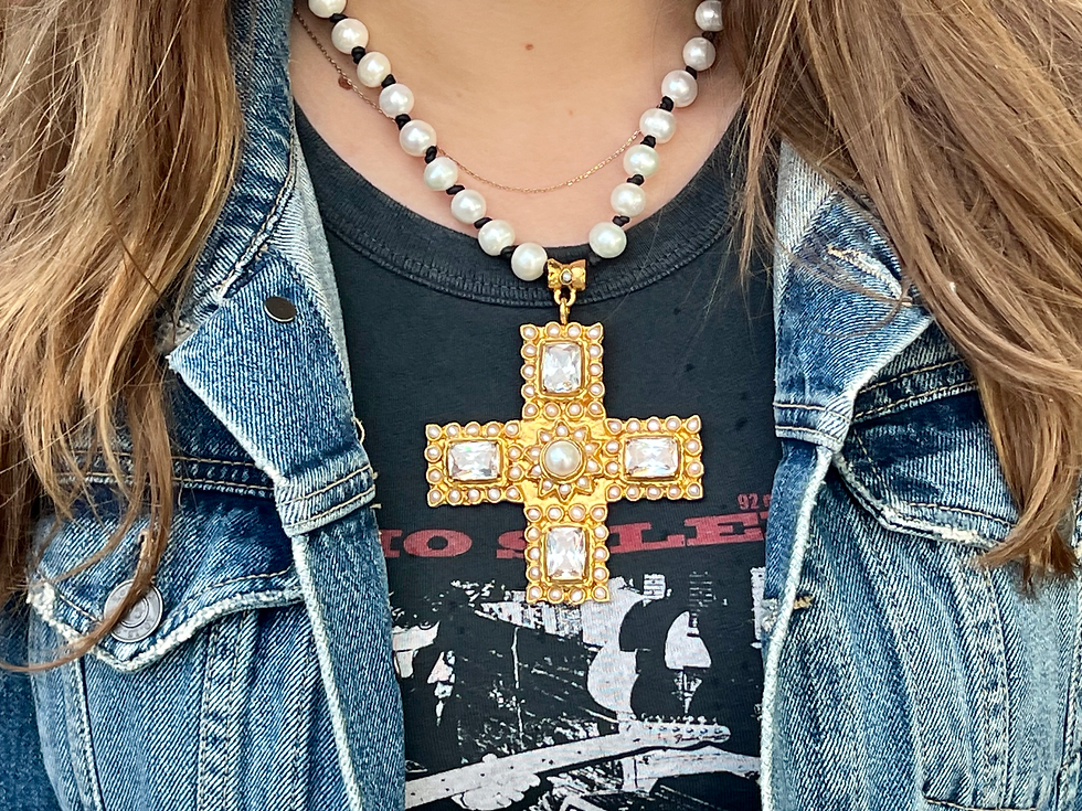 Thumbnail: Giant Gold Pearl Statement Necklace with Brandy Melville T