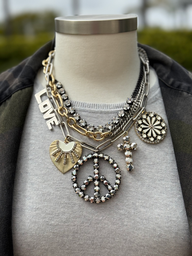 Rhinestone Peace Heart Cross Necklace-Mixed Metal-Joaquina-TOVA