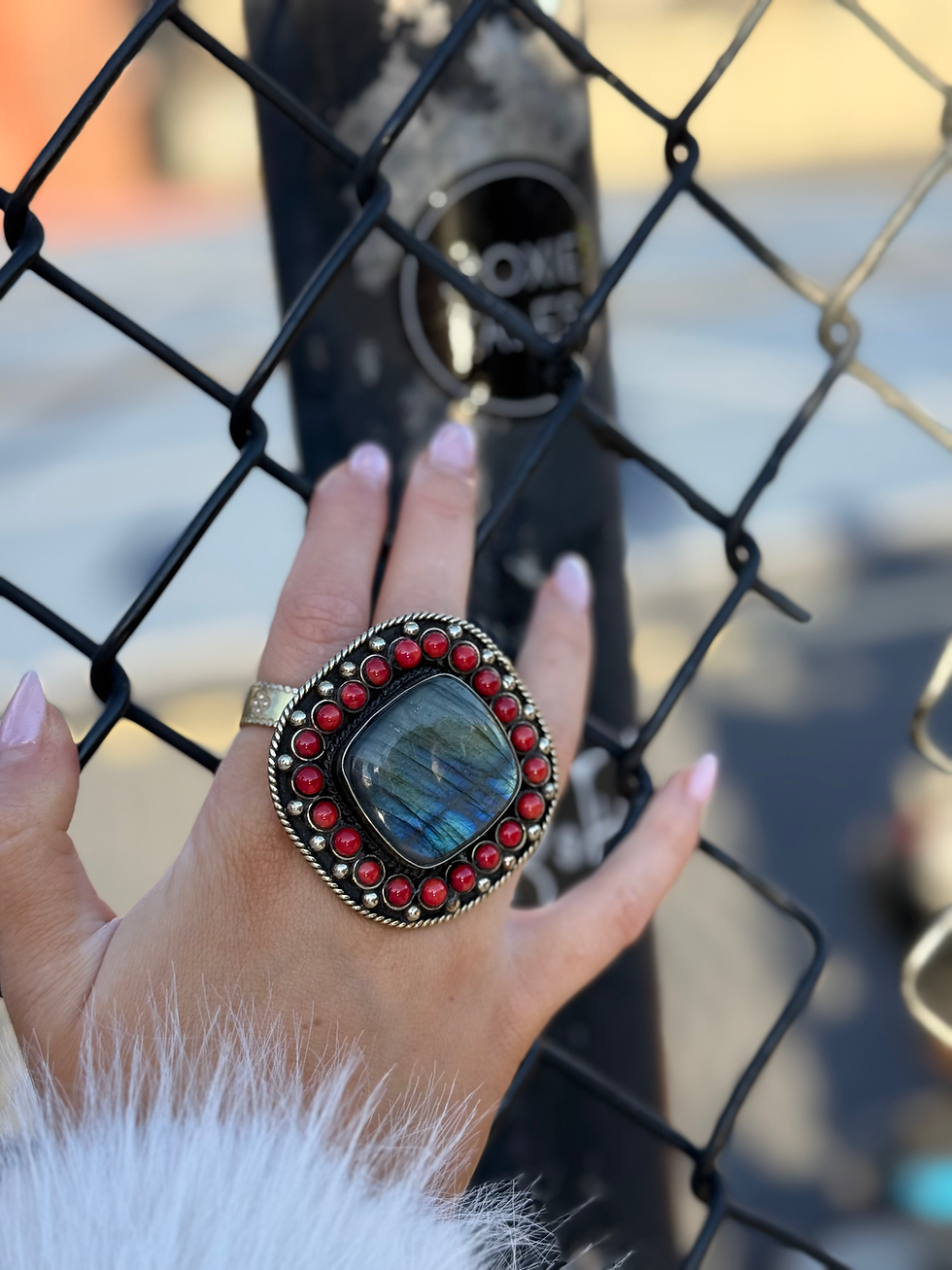 Thumbnail: Red Coral and Labradorite Ring by Lula n Lee