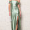 Miniatura: Vestido Longo de Festa Corset em Cetim Verde Menta com Fenda Lateral