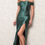 Miniatura: Vestido Longo de Festa Corset em Cetim Verde Esmeralda com Fenda Lateral