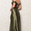 Miniatura: Vestido Longo de Festa Corset em Cetim Verde Oliva com Fenda Lateral