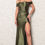 Miniatura: Vestido Longo de Festa Corset em Cetim Verde Oliva com Fenda Lateral