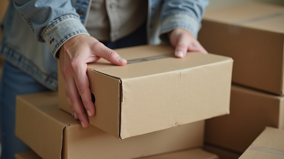 Close-up view of movers carefully packing fragile items into boxes