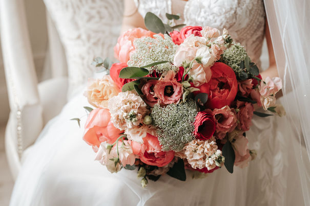 bright bridal bouquet with peonies