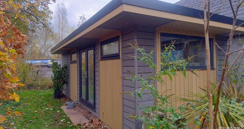 Bespoke garden music room with record collection in Willingham, Cambridgeshire