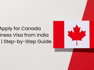 Canada visa guide text on white background, with Canadian flag card on red surface.
