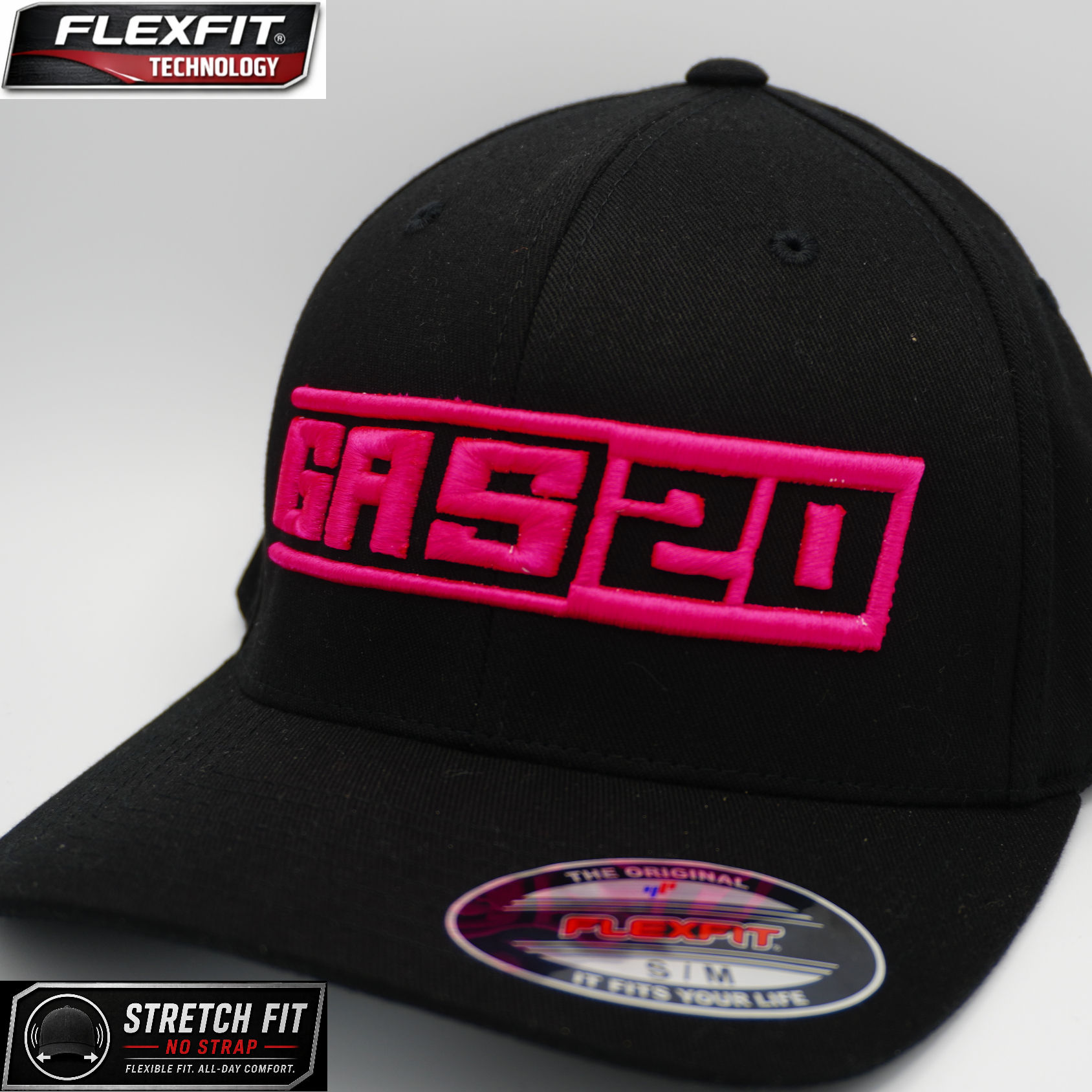 GAS20 Industries 3D Embroidery Cap - Pink on Black