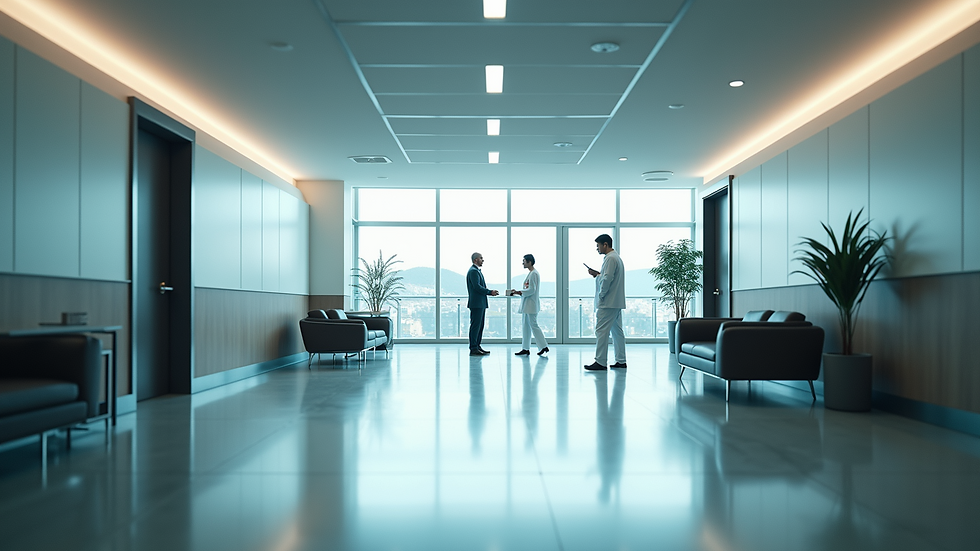 High angle view of a modern hospital lobby
