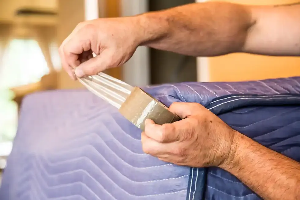 Close-up of a high-value item secured with professional blanket wrap services by Piedmont Moving Systems in Silicon Valley.