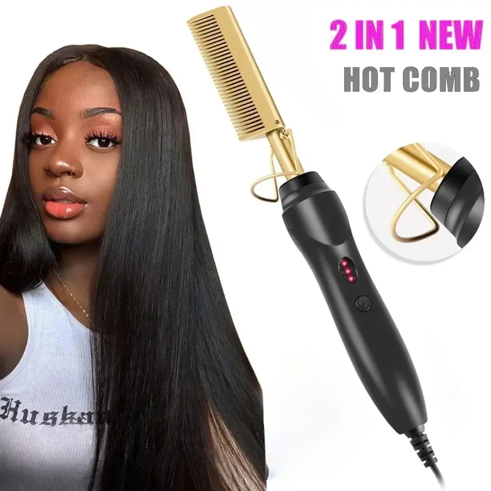 Electric Hot Heating Comb Hair Straightener Curler Flat Irons Wet Dry Hair Iron