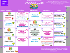 Recreation Department Releases August 2026 Calendar for Springfield's 55+ Community