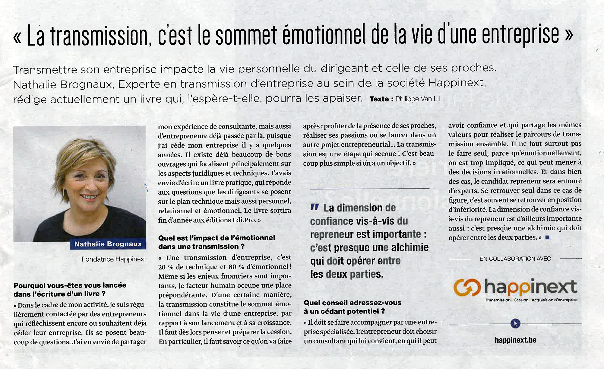 Trends Tendances Article Transmission, cession et acquisition d'entreprise Happinext Nathali Brognaux