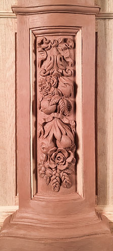 Each side of the Titanic cherub pedestal has a different grouping of fruits, vegetables, and flowers as on the original RMS Titanic/Olympic.