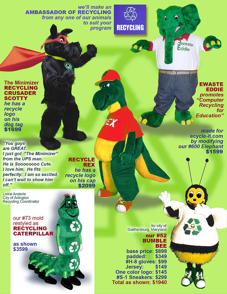Recycling & Ecology Mascot Costumes to Browse or We'll Customize