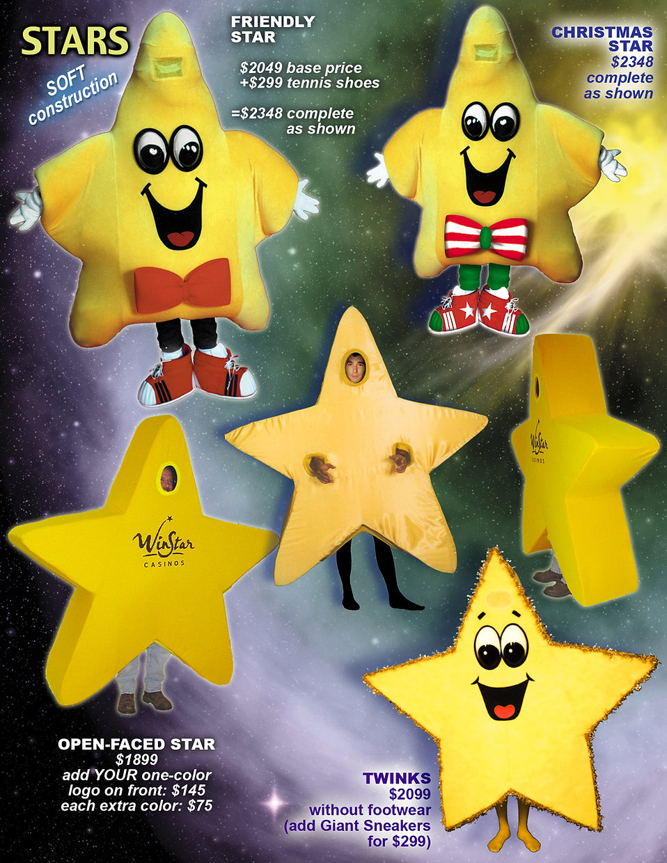 Star Mascot Costumes Pre-designed or Customized for You