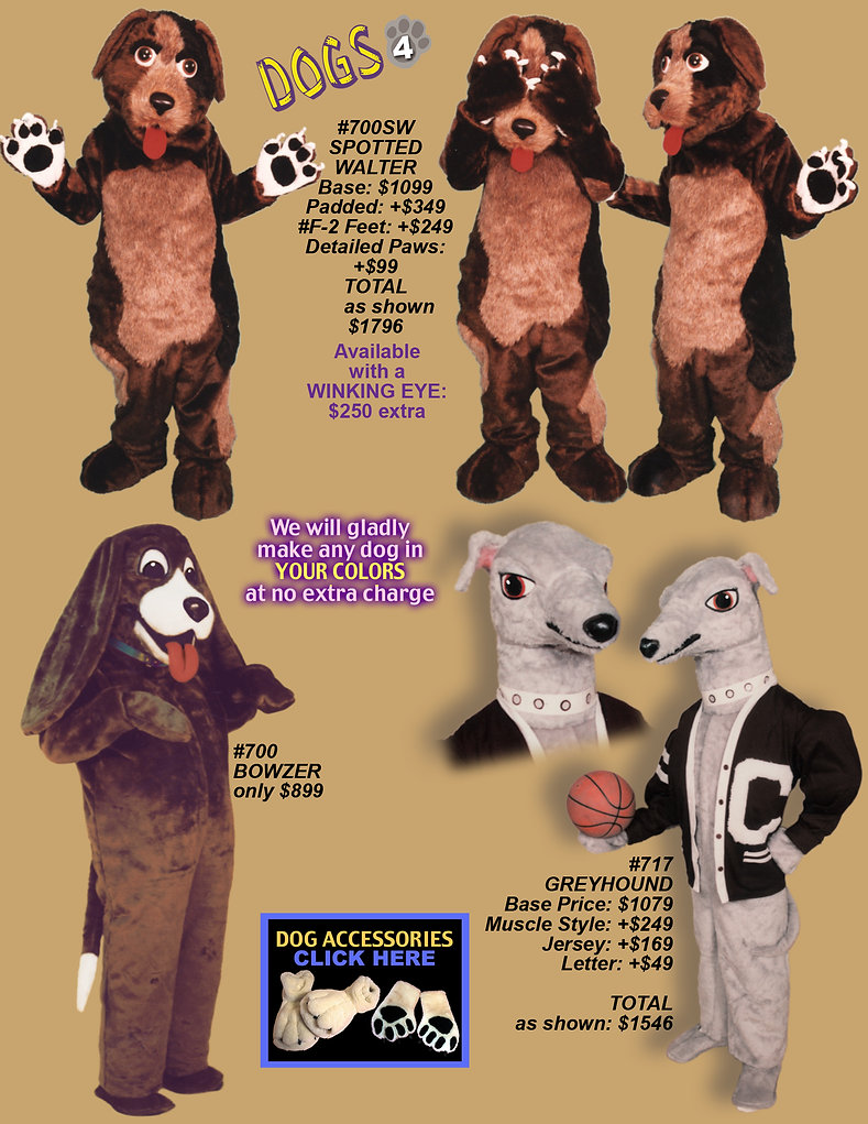 Dog Mascot Costumes Catalog or Custom for Your Team or Organization