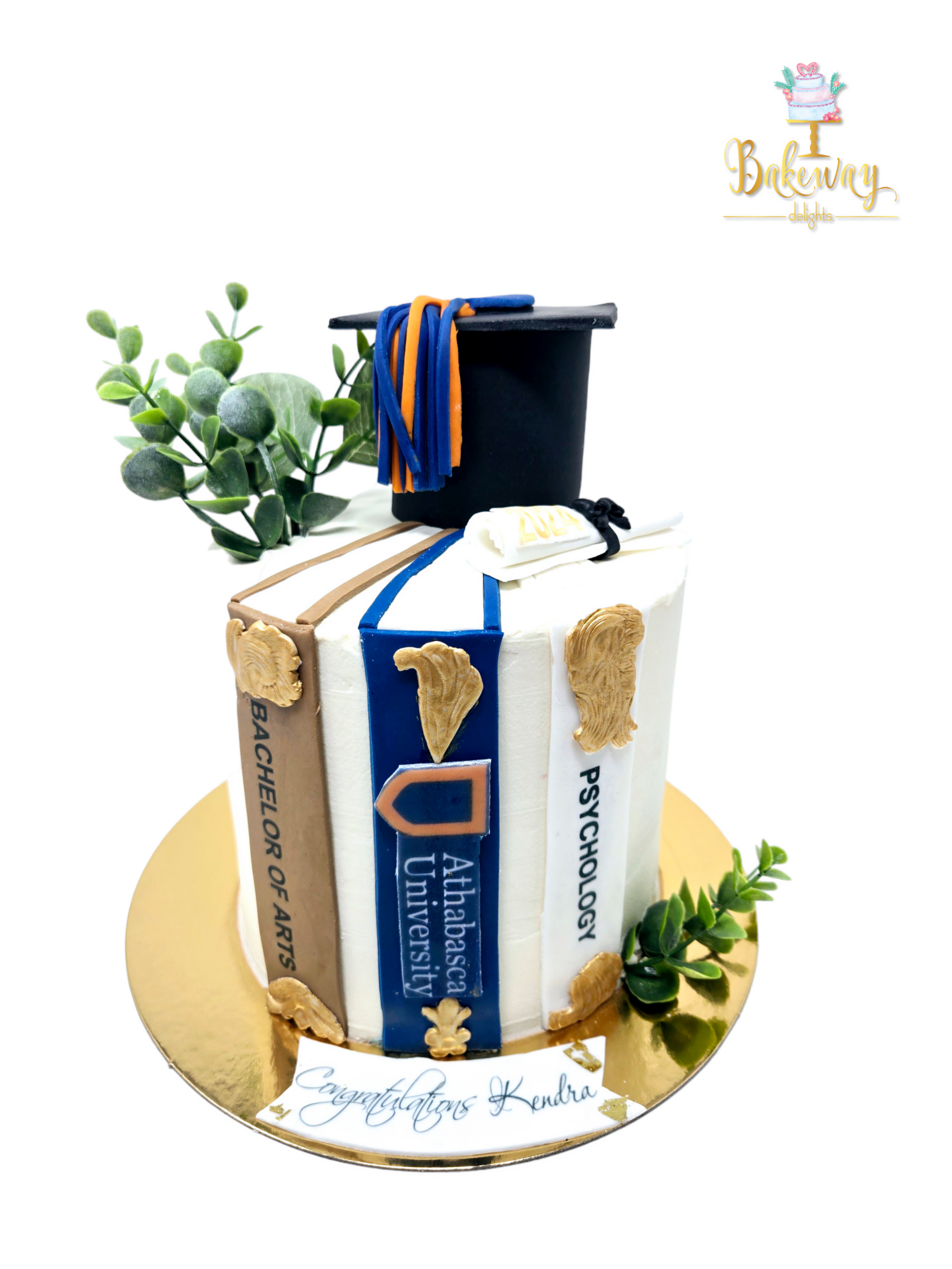 Grad cake with cap and books cake
